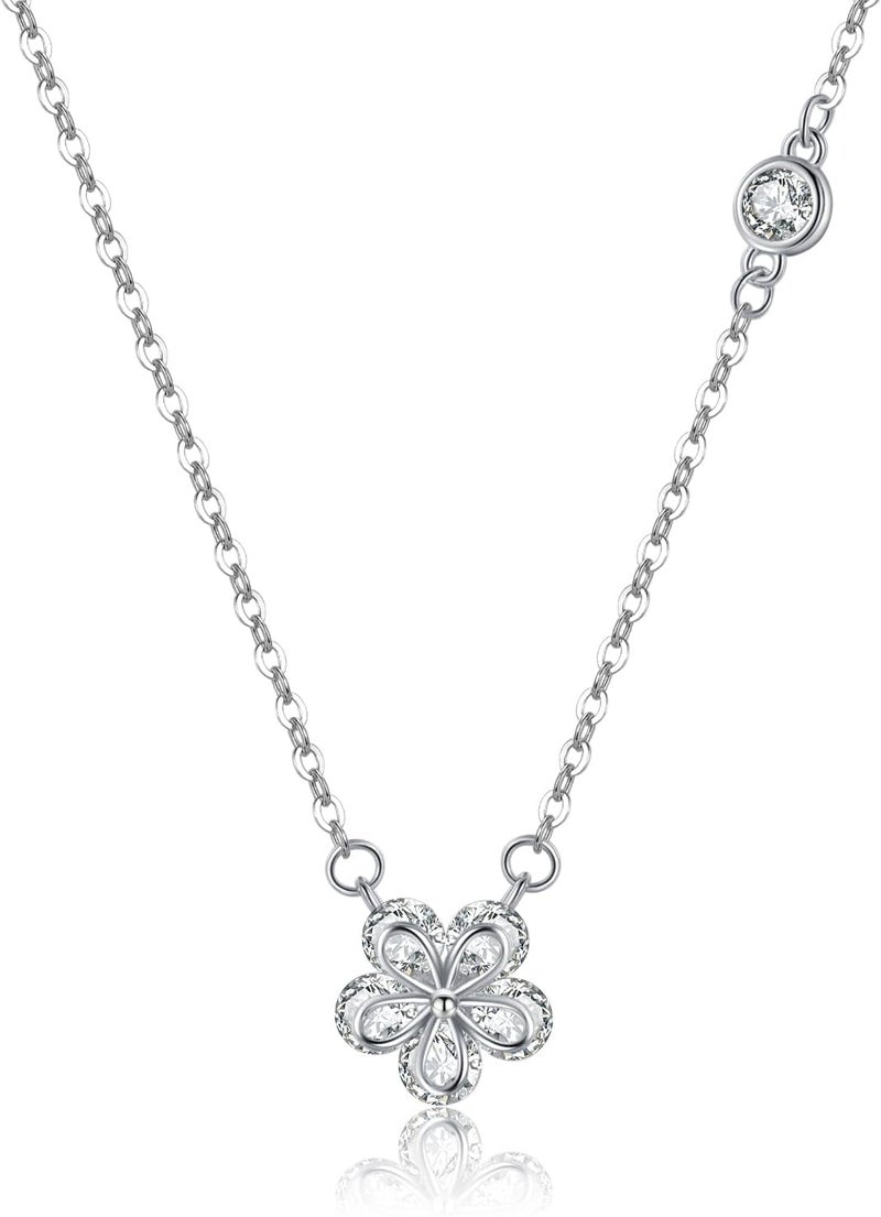 Reffeer Solid 925 Sterling Silver Dainty Flower Choker Necklace for Women Teen Girls CZ Flower Pendant Necklace - Image 1